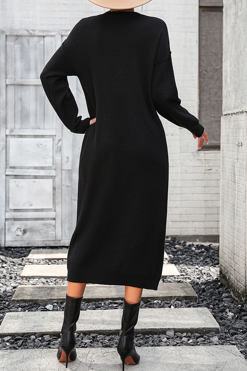 Notched Neck Dropped Shoulder Button-down Midi Dress (7)