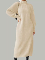 Turtleneck Ribbed Knit Midi Sweater Dress (2)