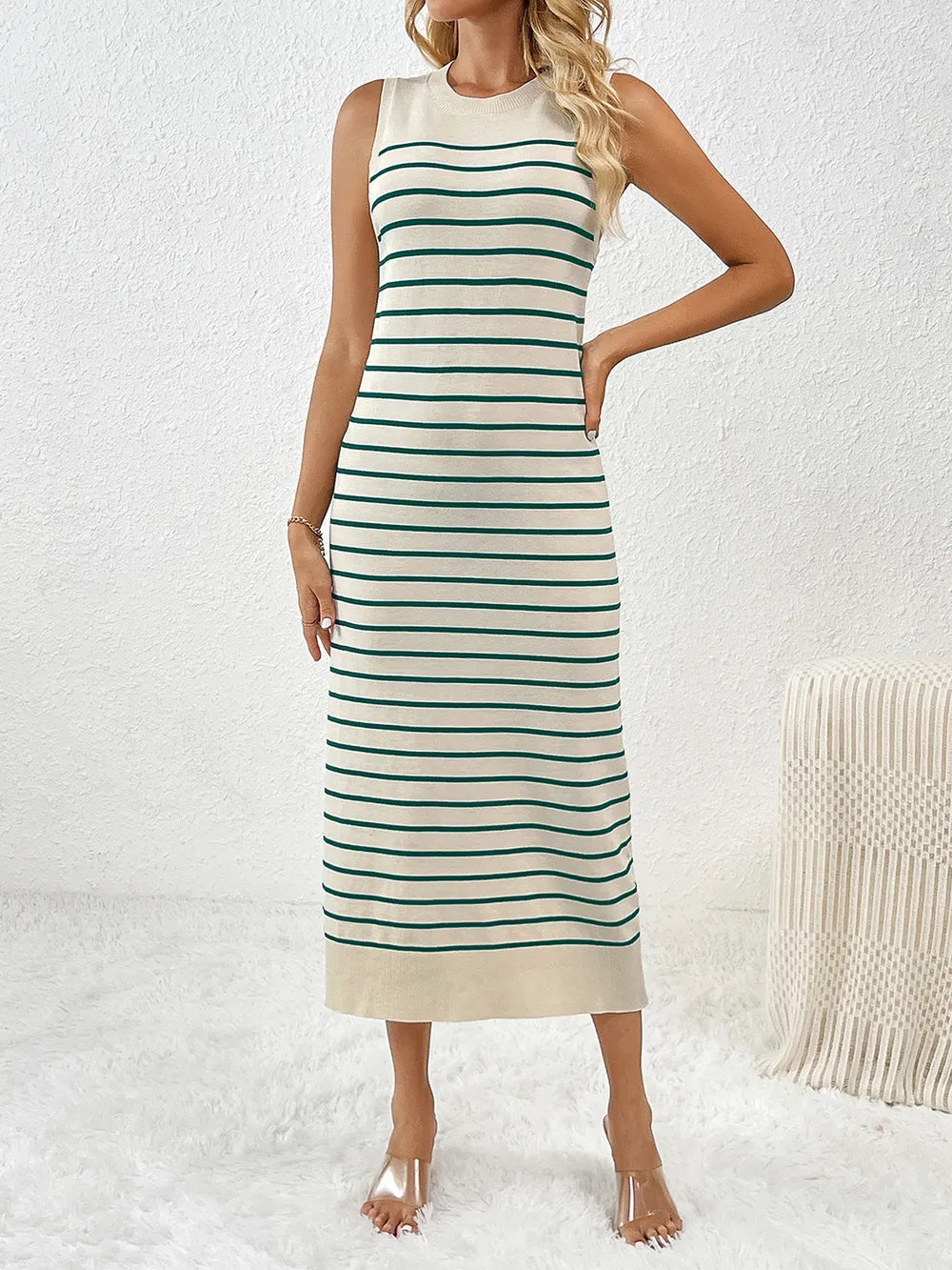 Round Neck Sleeve Midi Knit Dress (9)