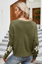 Floral Ribbed Trim Drop Shoulder Cardigan (9)