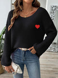 Heart Boat Neck Dropped Shoulder Sweater
