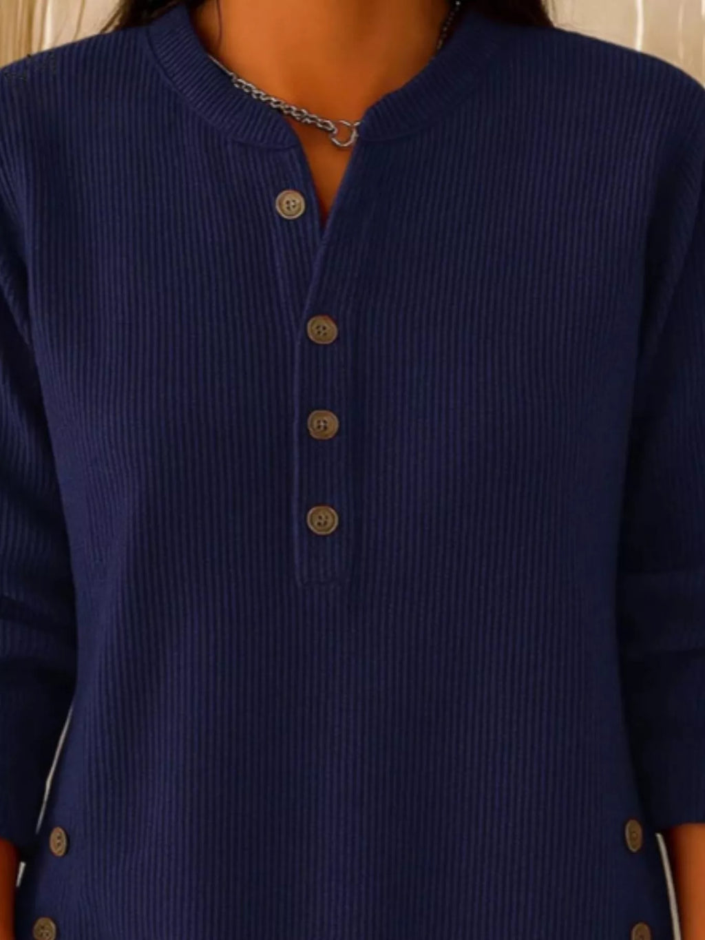 Full Size Button Detail Corduroy Top Plus (5)