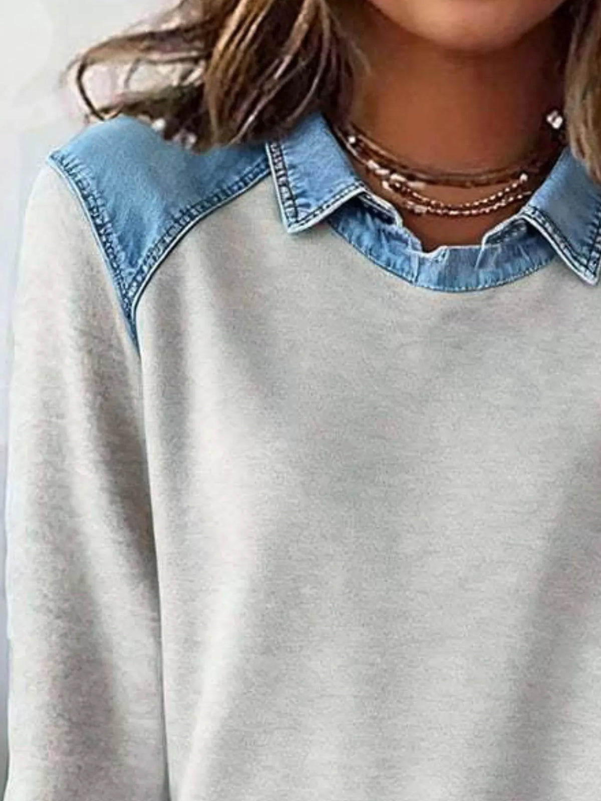 Full Size Denim Trim Long Sleeve Top Plus (6)