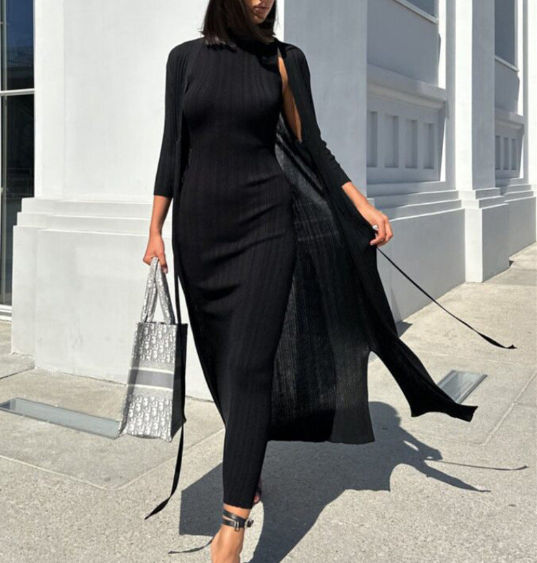 Knitted Turtleneck Sleeveless Midi Dress Elegant French photo 16