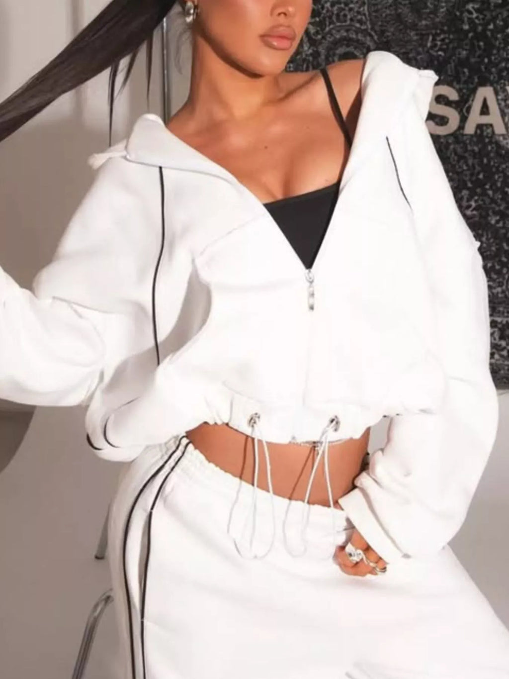Cropped Zip-up Hoodie Wide-leg Sweatpants Lounge Set (3)