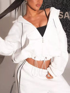 Cropped Zip-up Hoodie Wide-leg Sweatpants Lounge Set (3)