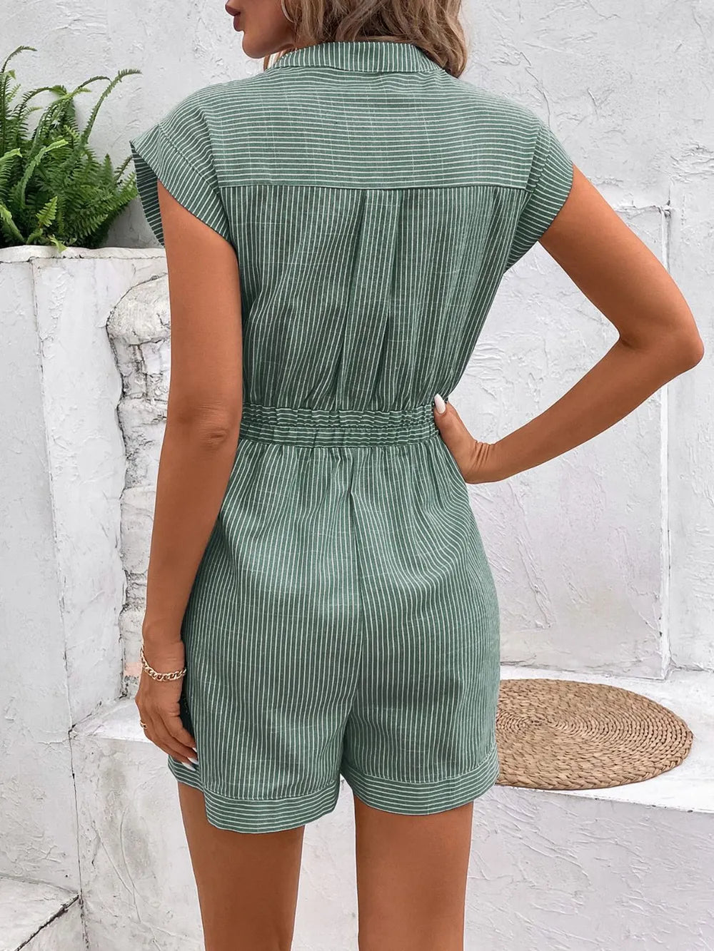 Striped Notched Tie Waist Romper (11)