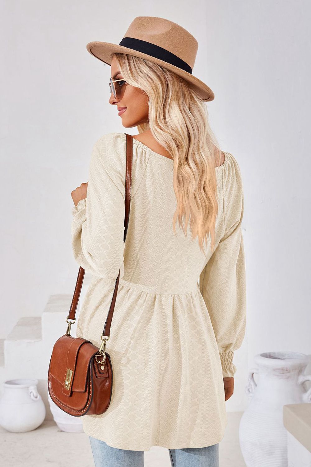 V-neck Lantern Sleeve Blouse (6)
