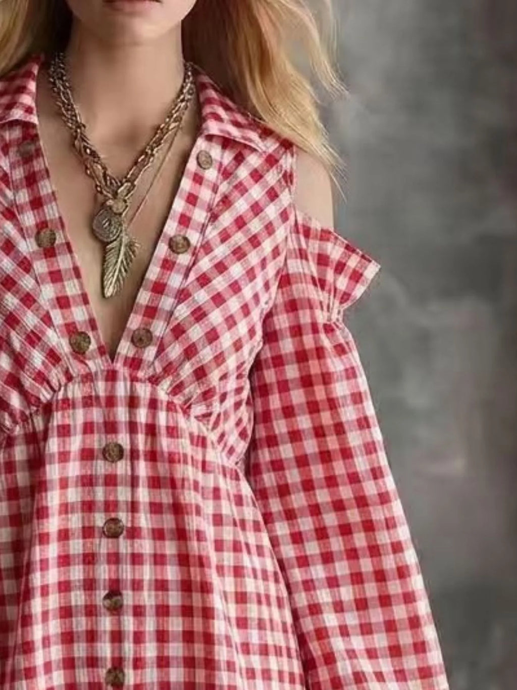 Gingham Cold-shoulder Mini Dress (8)