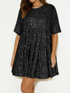Sequin Round Neck Half Sleeve Mini Dress (22)