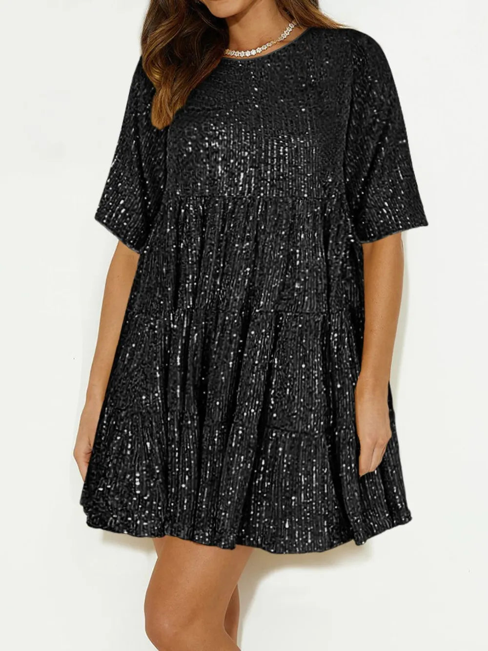 Sequin Round Neck Half Sleeve Mini Dress (22)