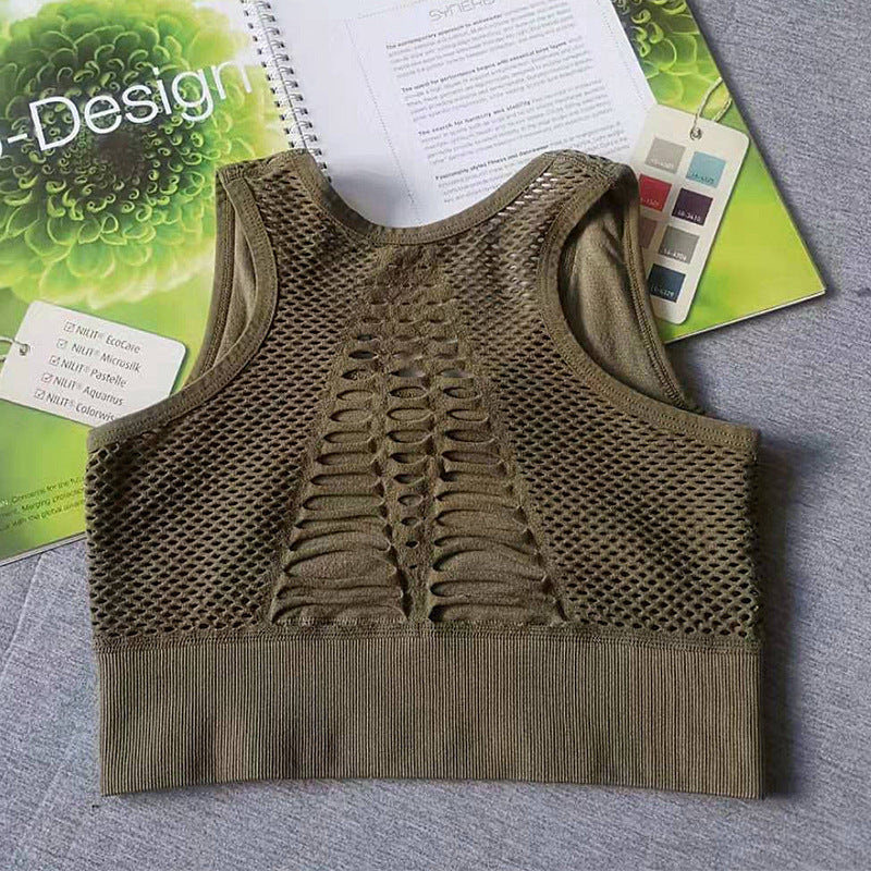 Breathable Mesh Sports Bra variant CJNSNYWX00900-Army Green-M|CJNSNYWX00900-Army Green-L|CJNSNYWX00900-Army Green-XL|CJNSNYWX00900-Army Green-S