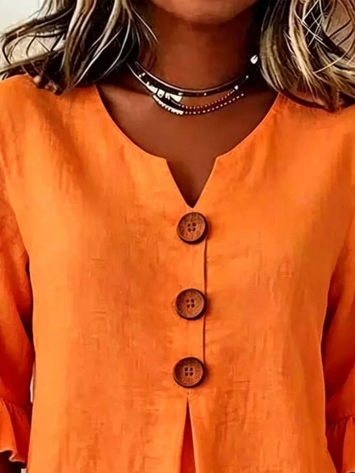 Full Size Casual Ruffle‑sleeve Decor‑button Top Plus (12)