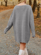 V-neck Dropped Shoulder Sweater Dress (20)