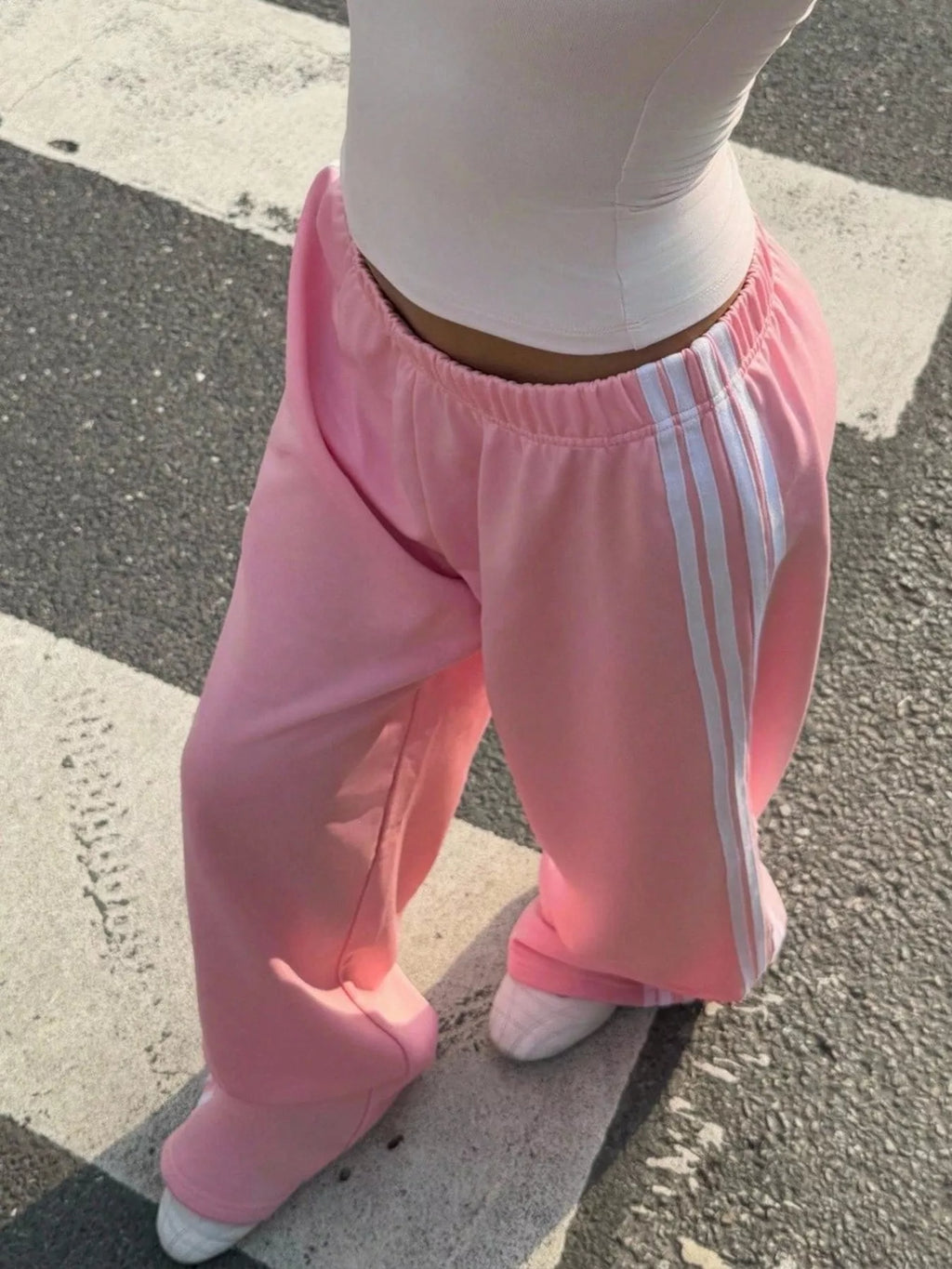 High-waisted Wide-leg Track Pants Side Stripes (5)