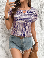 Geometric Print Short Sleeve Blouse (25)
