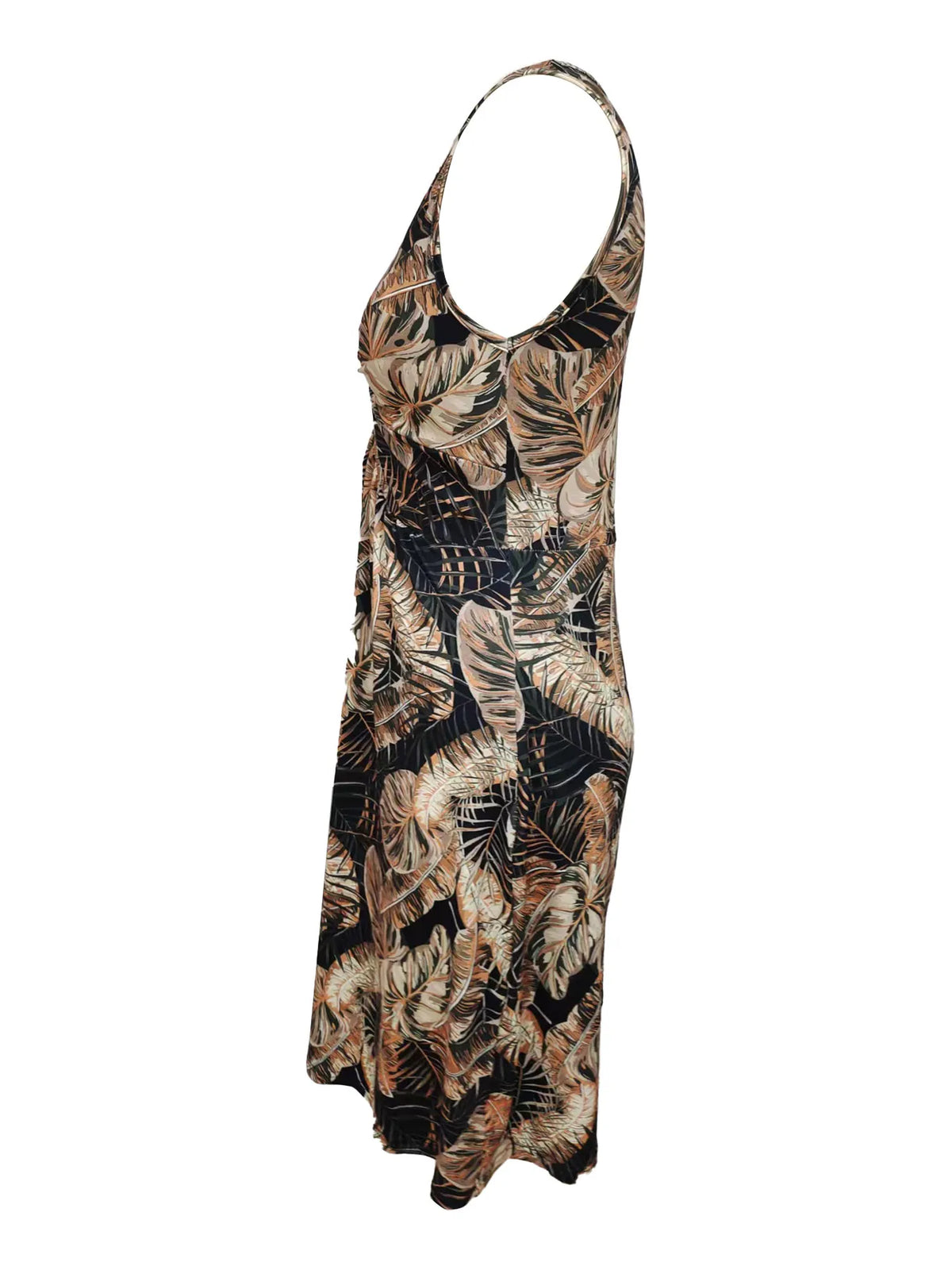 Tropical Print V-neck Sleeveless Summer Dress (14)