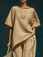 Contrast Trim Round Neck Top Pants Set (7)