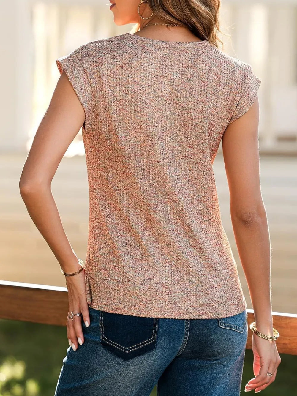Heathered Round Neck Cap Sleeve T-shirt (11)