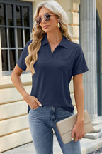 Pocketed Johnny Collar Short Sleeve Blouse (14)