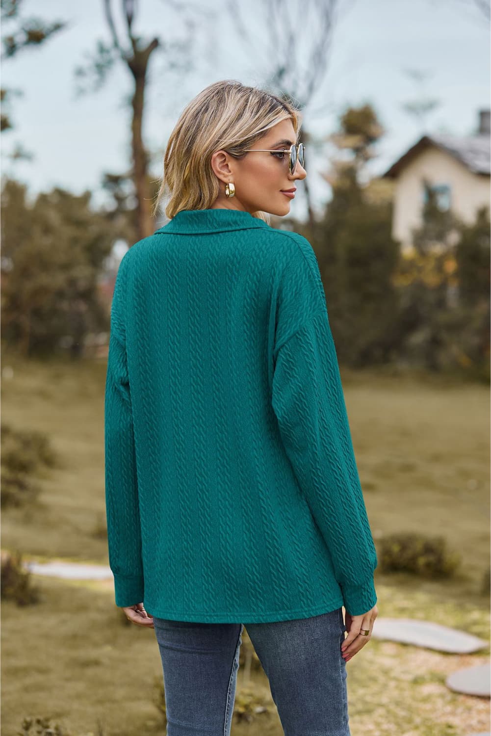 Collared Neck Cable-knit Long Sleeve Blouse (12)