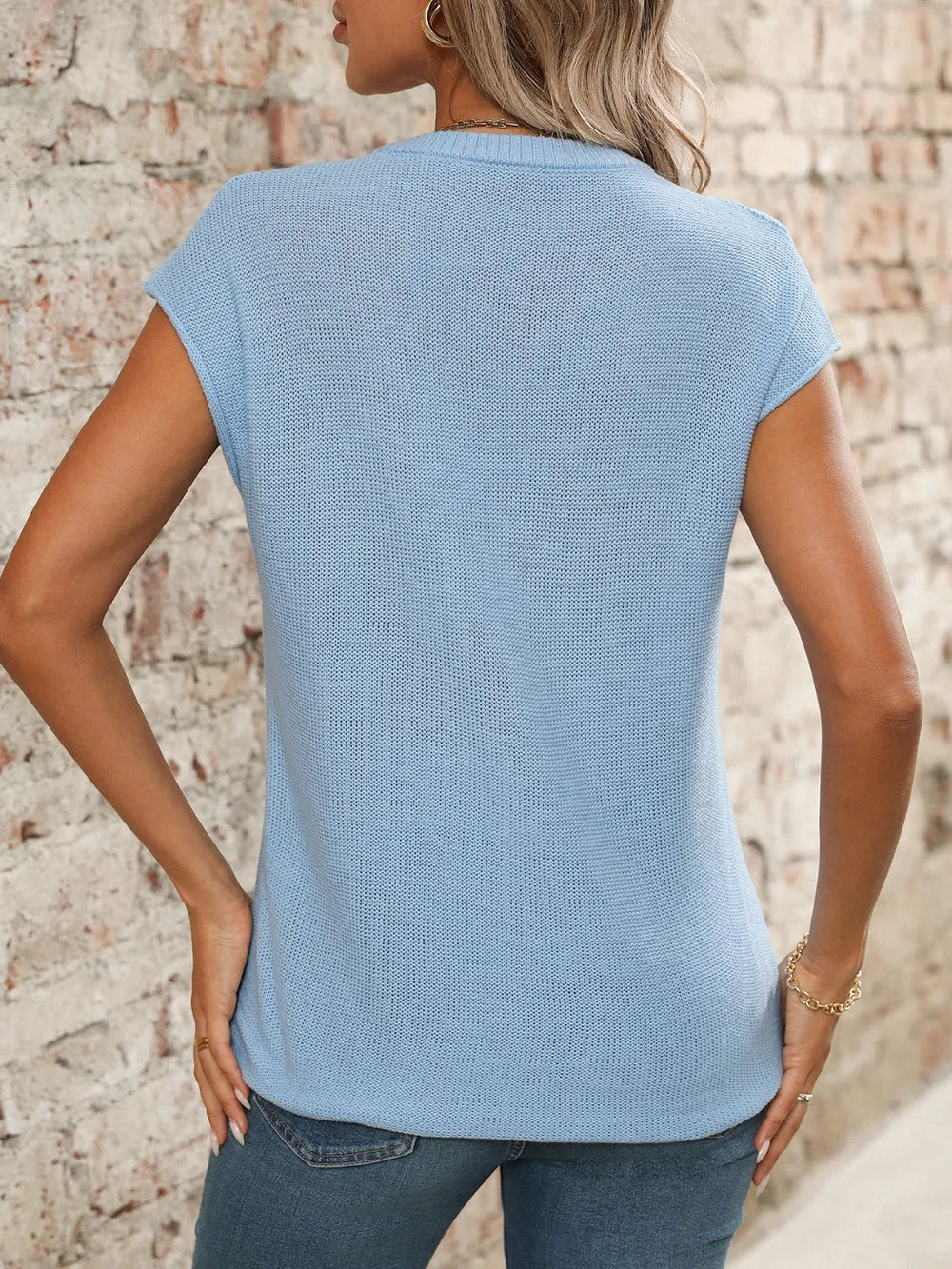 V-neck Short Sleeve Knit Top (21)