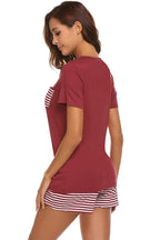 Striped Short Sleeve Top Shorts Lounge Set (18)