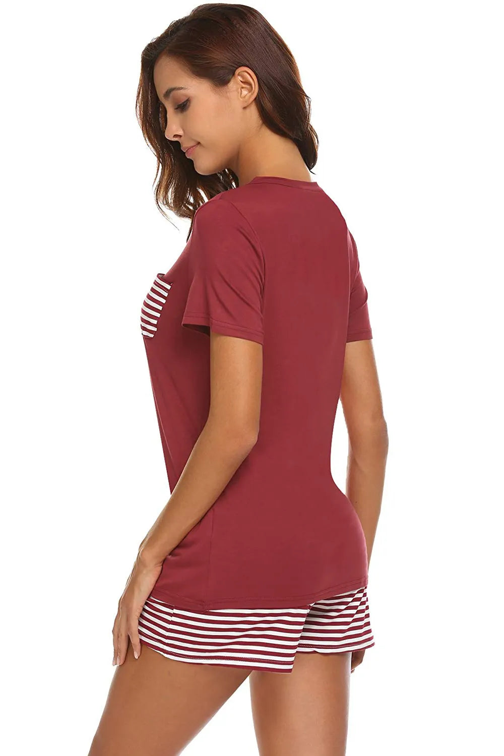 Striped Short Sleeve Top Shorts Lounge Set (18)