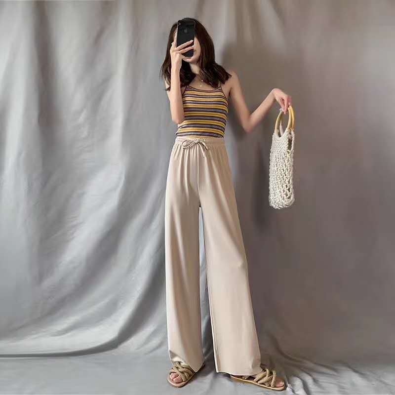 Ice Silk Wide Leg Pants variant CJNSXZKT00940-Beige-One size