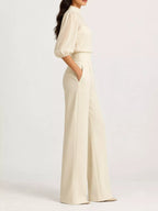 Mock Neck Puff Sleeve Top Wide Leg Pants Set (9)
