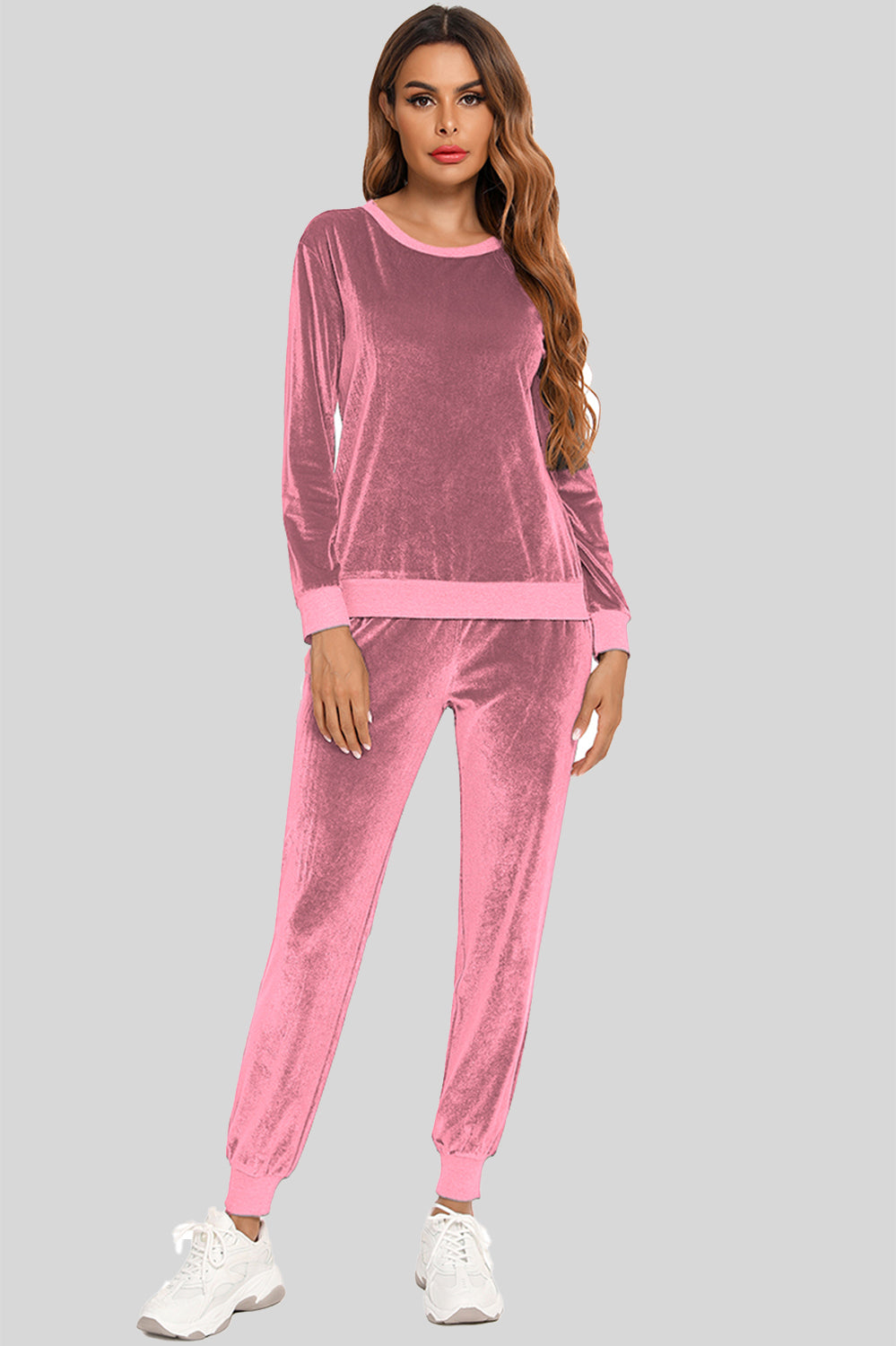 Round Neck Long Sleeve Loungewear Set Pockets (7)