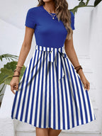 Striped Round Neck Short Sleeve Dress (13)