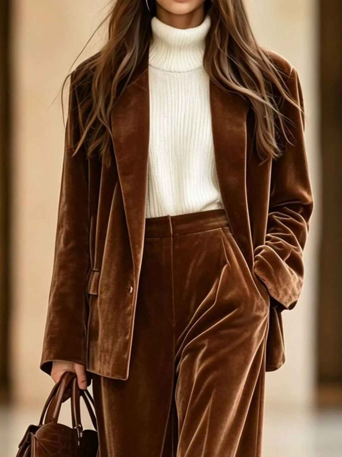 Velvet Blazer Wide-leg Pants Two-piece Set (2)