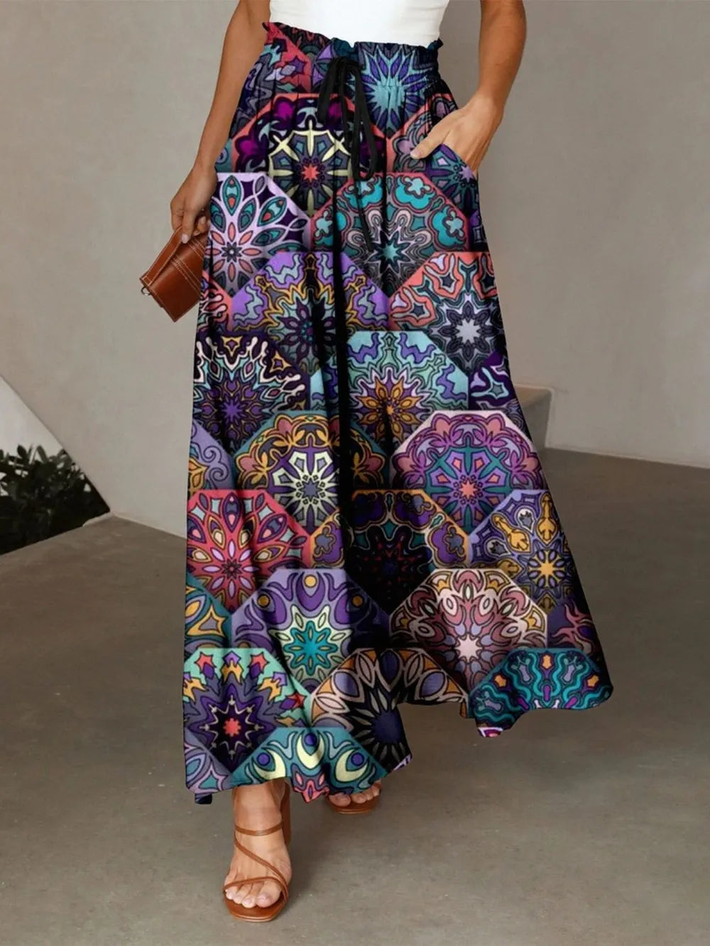 Printed Maxi Skirt Pockets (9)