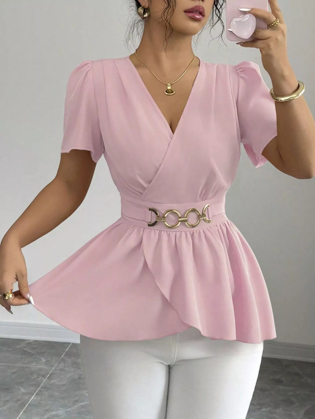Surplice Short Sleeve Blouse (7)