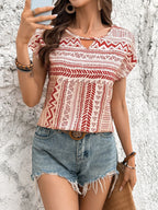 Geometric Print Short Sleeve Blouse (13)