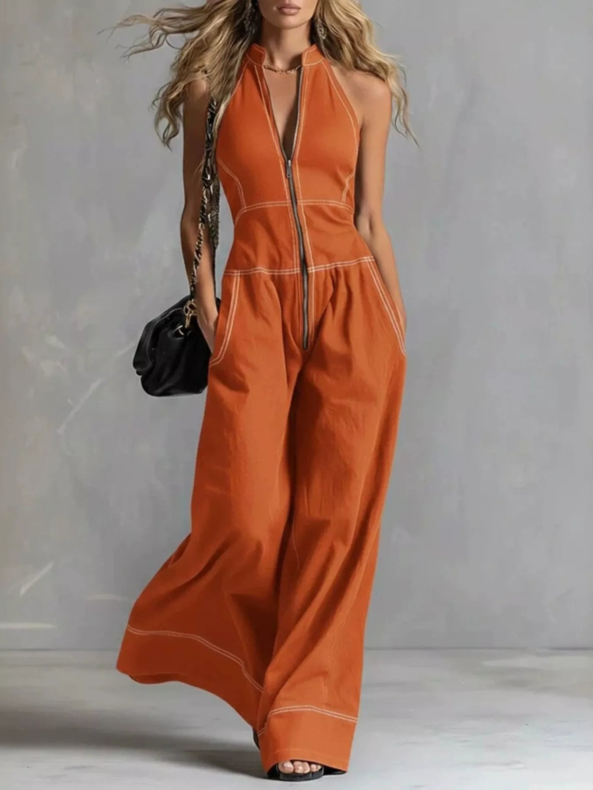 Zip Front Sleeveless Wide Leg Jumpsuit (7)