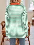 Striped Johnny Collar Long Sleeve T-shirt (32)