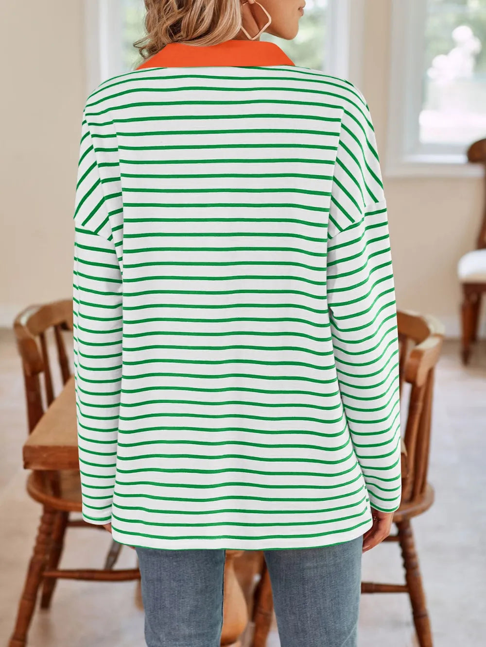 Striped Johnny Collar Long Sleeve T-shirt (32)