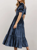Smocked Half Sleeve Tiered Midi Dress (3)