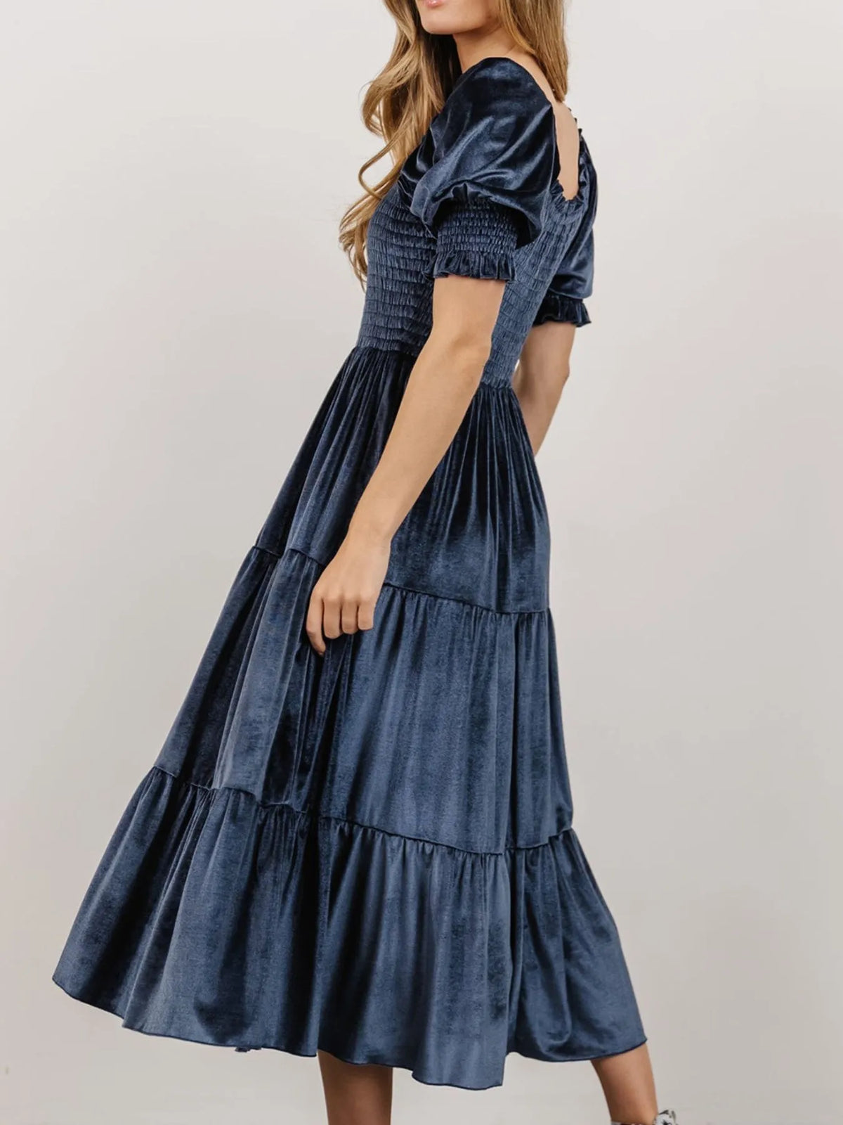 Smocked Half Sleeve Tiered Midi Dress (3)