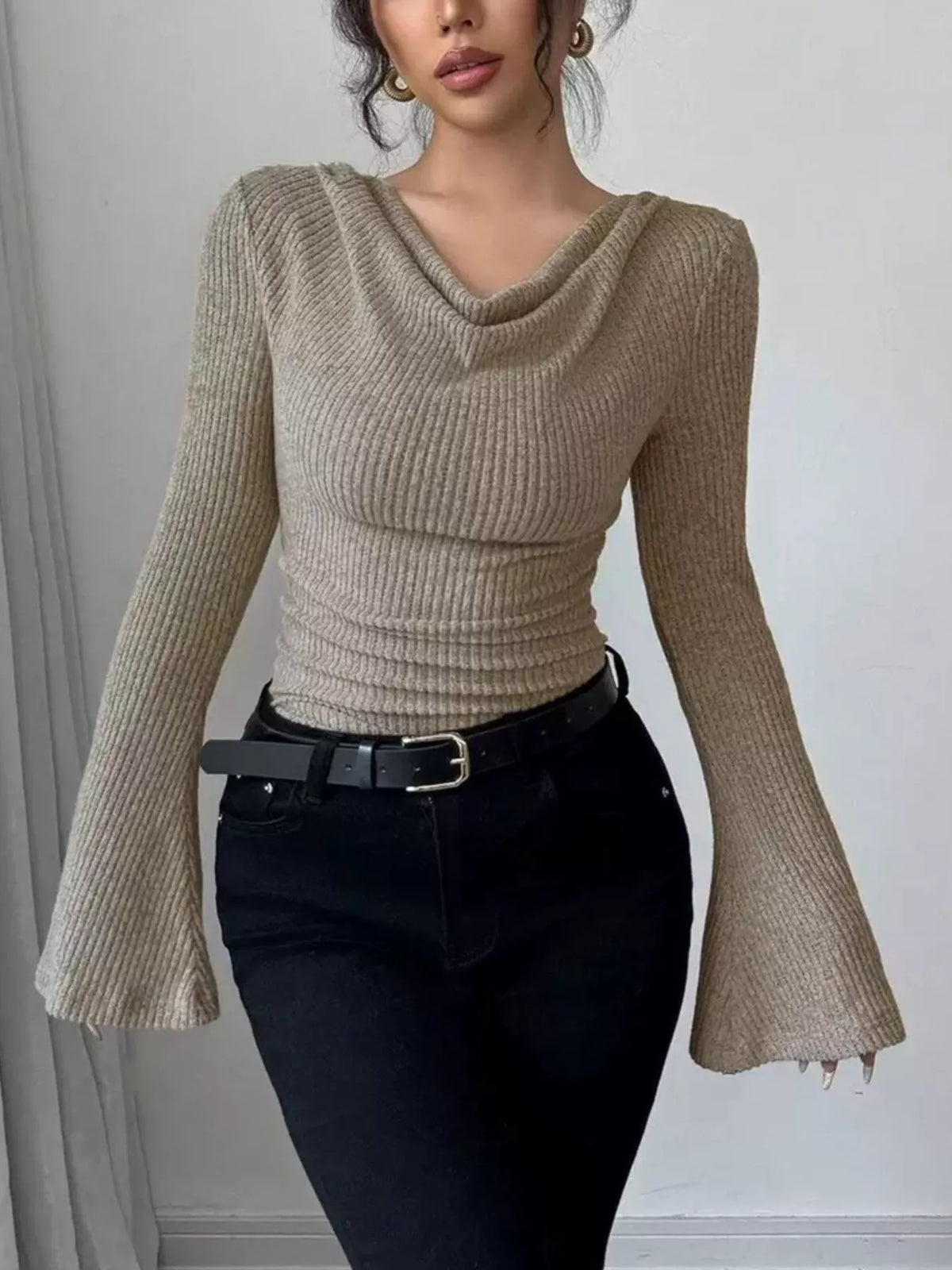 Cowl Neck Flare Sleeve Top (6)