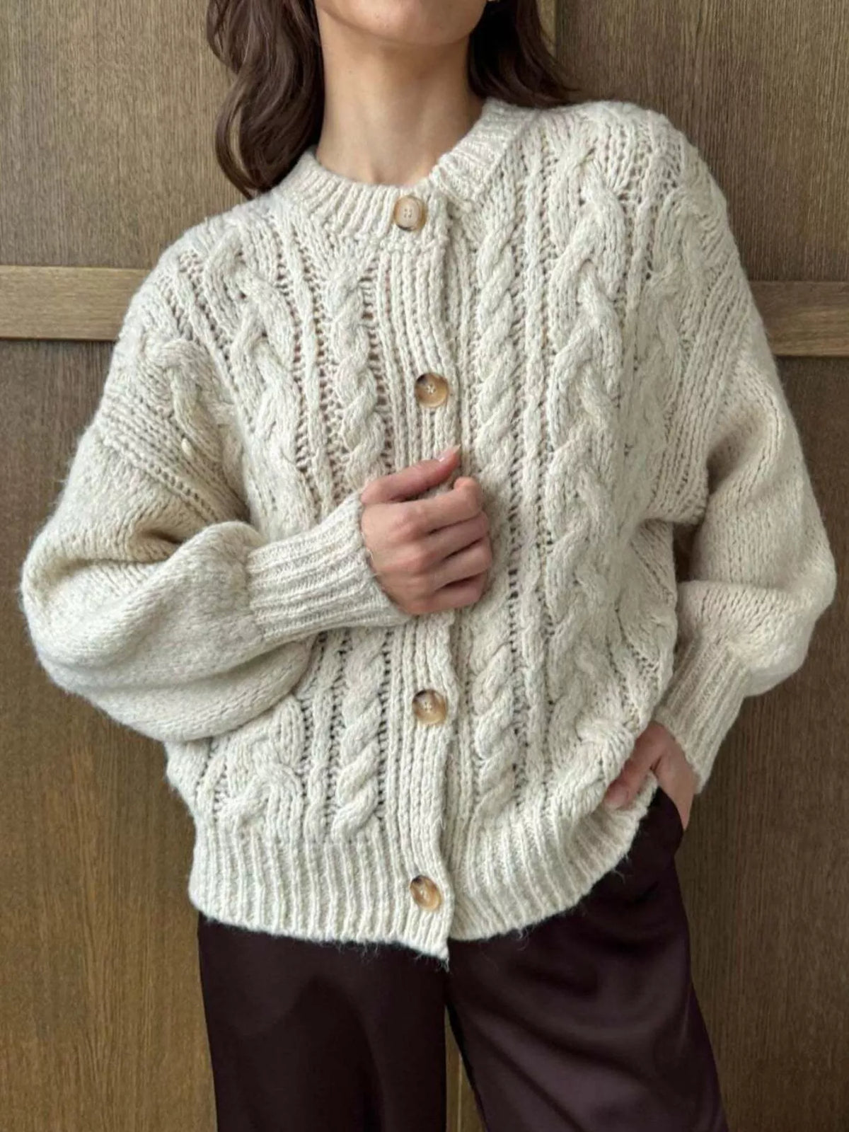 Cable Knit Button-down Cardigan (4)