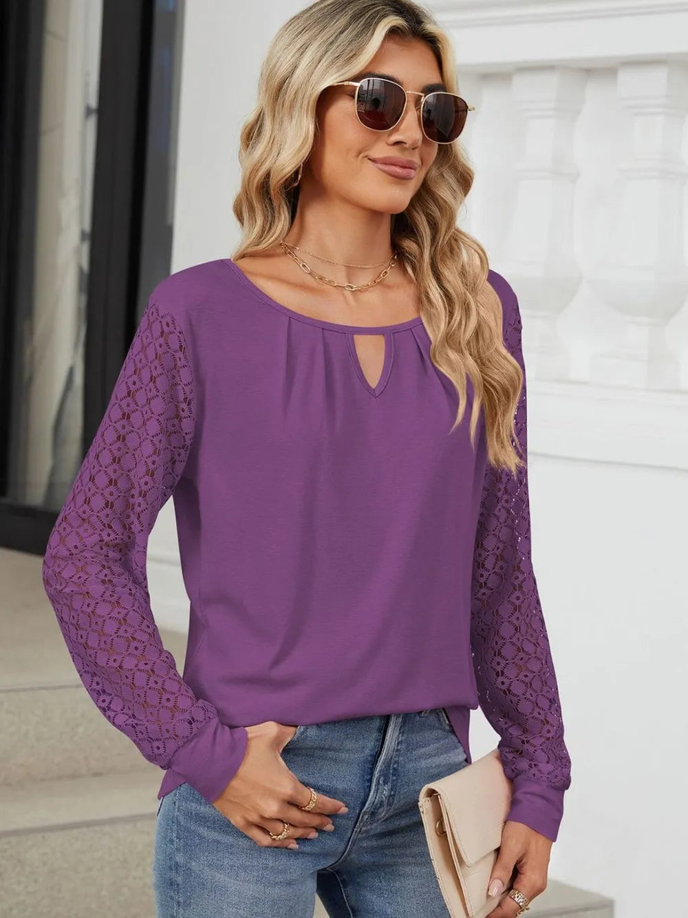 Cutout Round Neck Long Sleeve T-shirt (5)