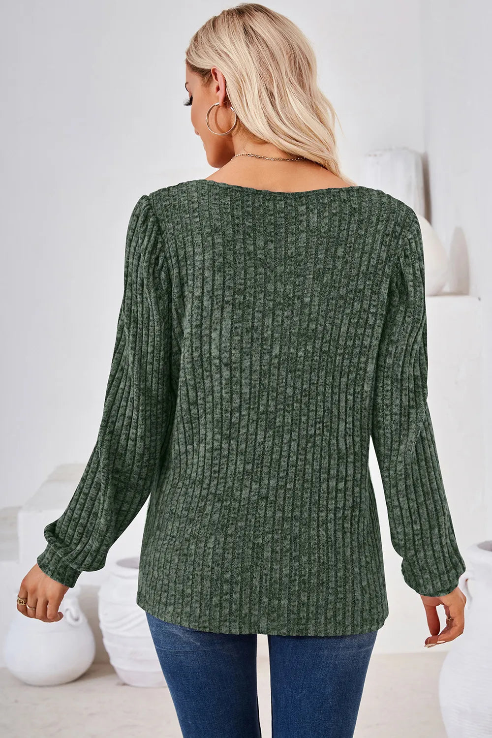 Ribbed Square Neck Long Sleeve T-shirt (2)
