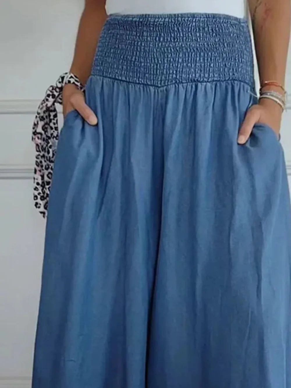 Full Size Smocked Wide Leg Pants Pockets (6)