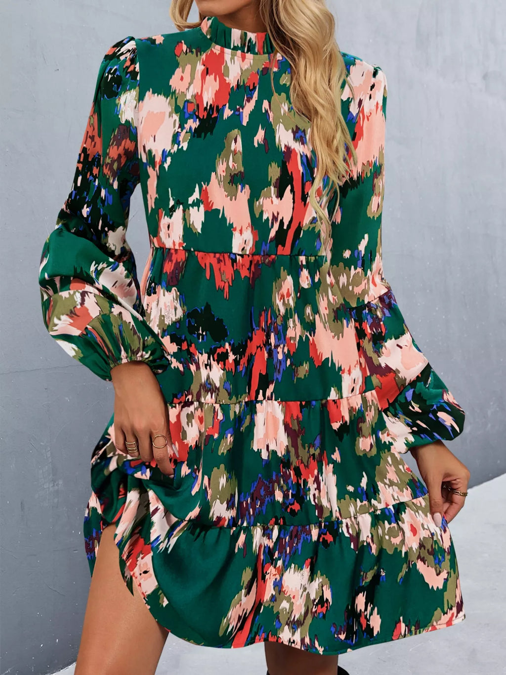 Printed Balloon Sleeve Mini Dress (10)