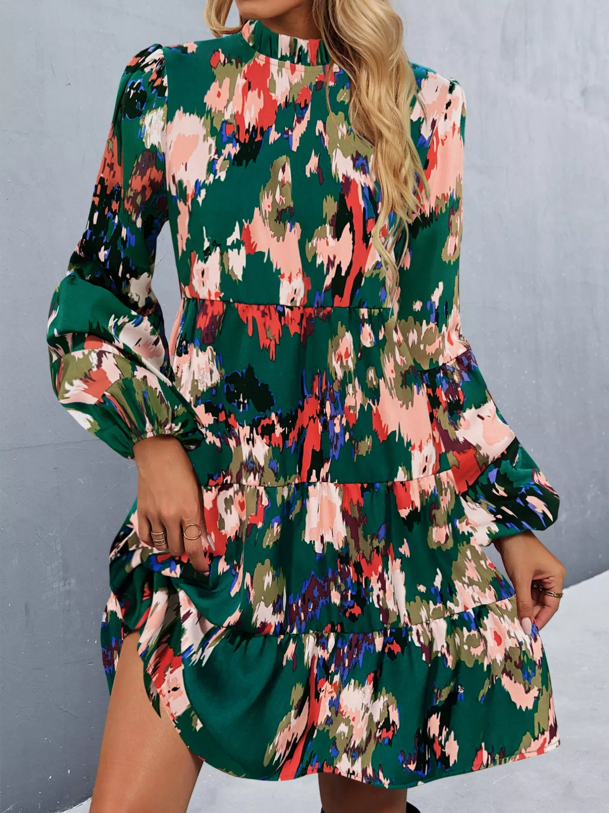 Printed Balloon Sleeve Mini Dress (10)