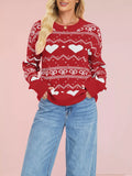 Heart Bow Pattern Round Neck Sweater