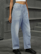 Half Elastic Waist Straight Leg Jeans (5)
